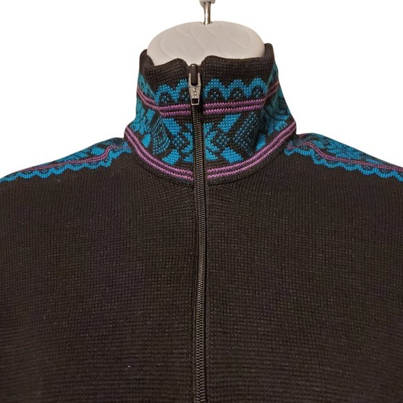 DEMETRE Pure Virgin Wool Black Aztec Trim Sweater Size M - Picture 2 of 8